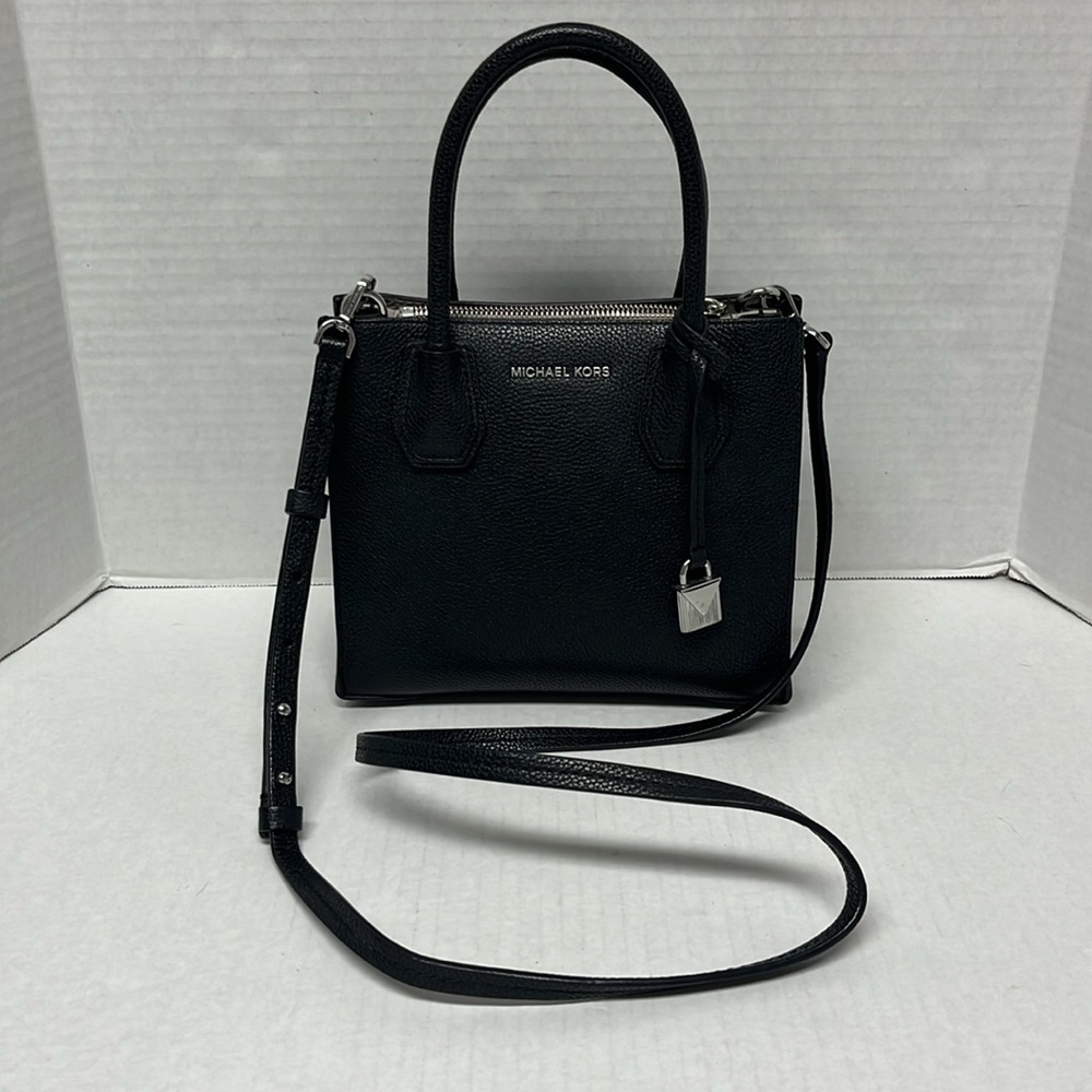 Michael kors black pebbled leather small Mercer crossbody bag | structured mini - Picture 2 of 16